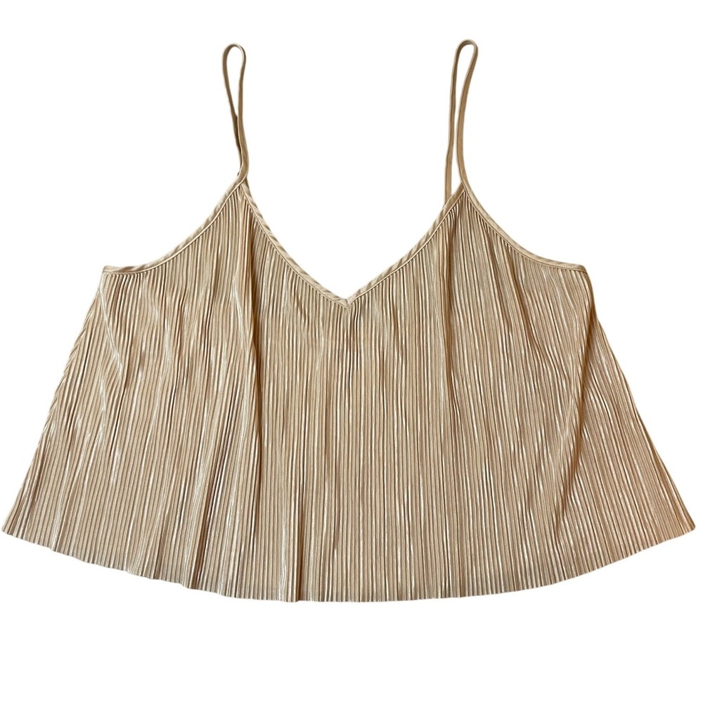 VICTORIAS SECRET Champagne Pleated Crop Cami Tank Metallic Sparkle Adjustable